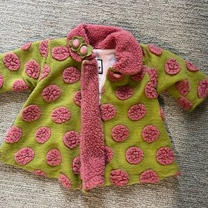 Cozy Polka Dot Fleece Jacket - Pink and Green